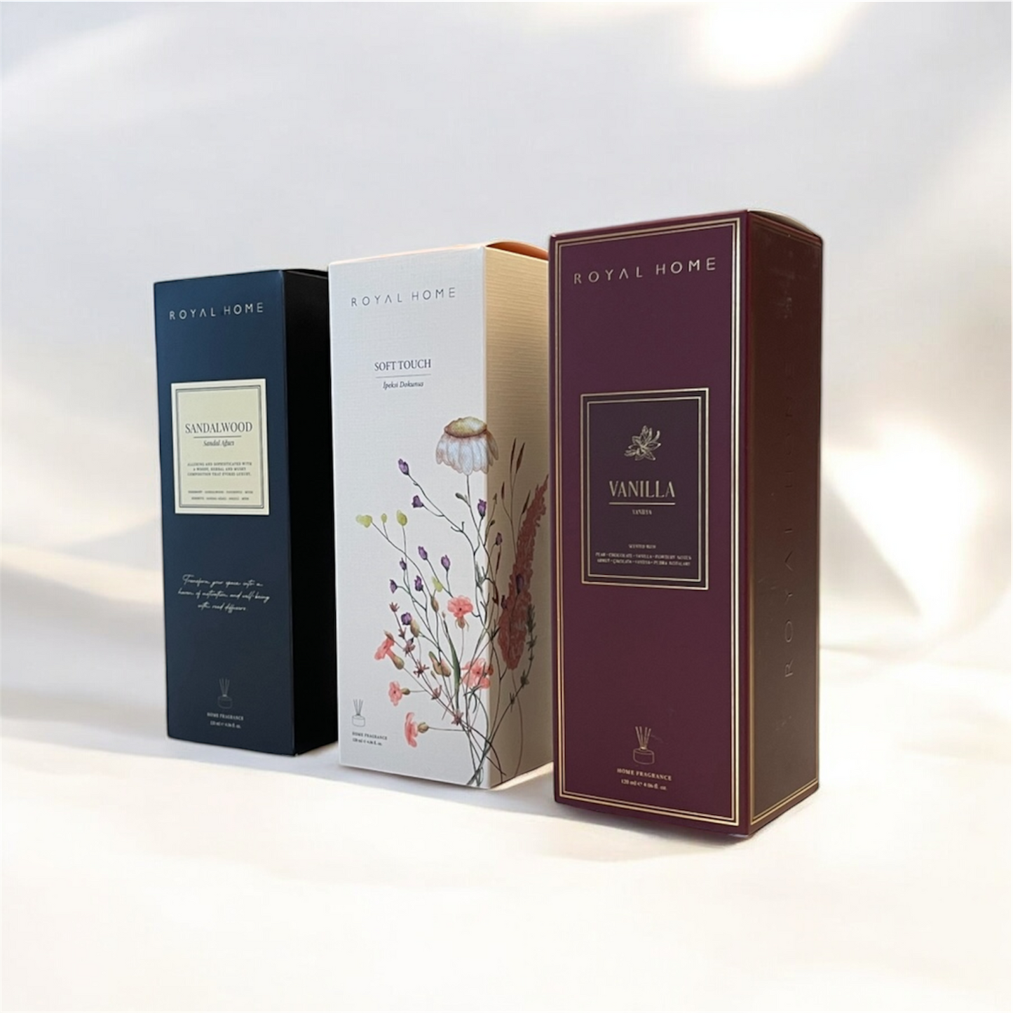 Raumdüfte von Royal Platinum bei Duftroom - Diffuser mit Duftstäbchen - Soft Touch | Sandalwood | Vanilla Chocolate